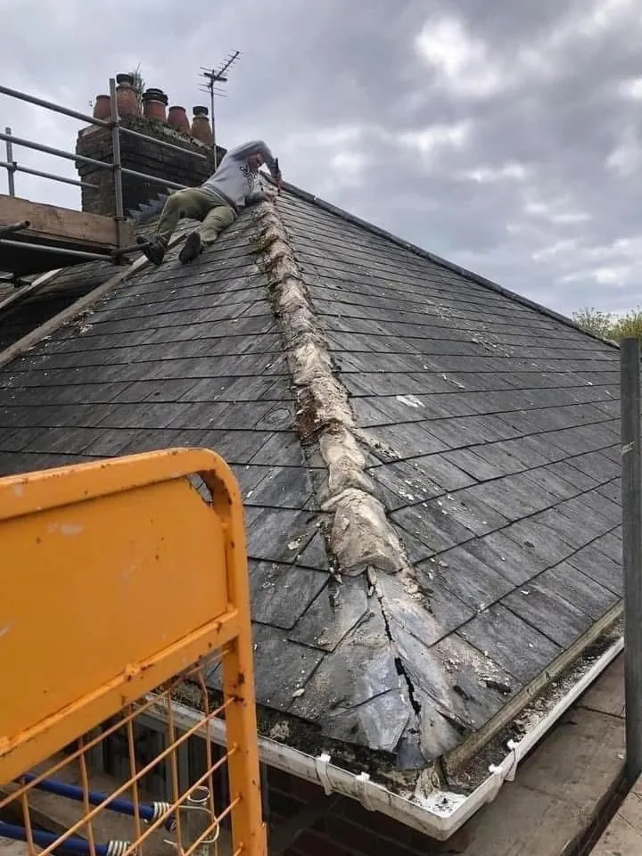 Slate roof ridge and chimney repair in Truro